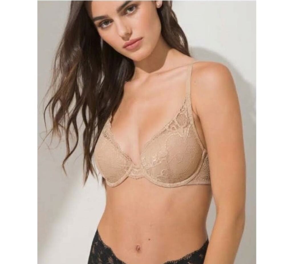 Soma 34DD/ E Beige Lightest Lift Sexy Lace Plunge Bra